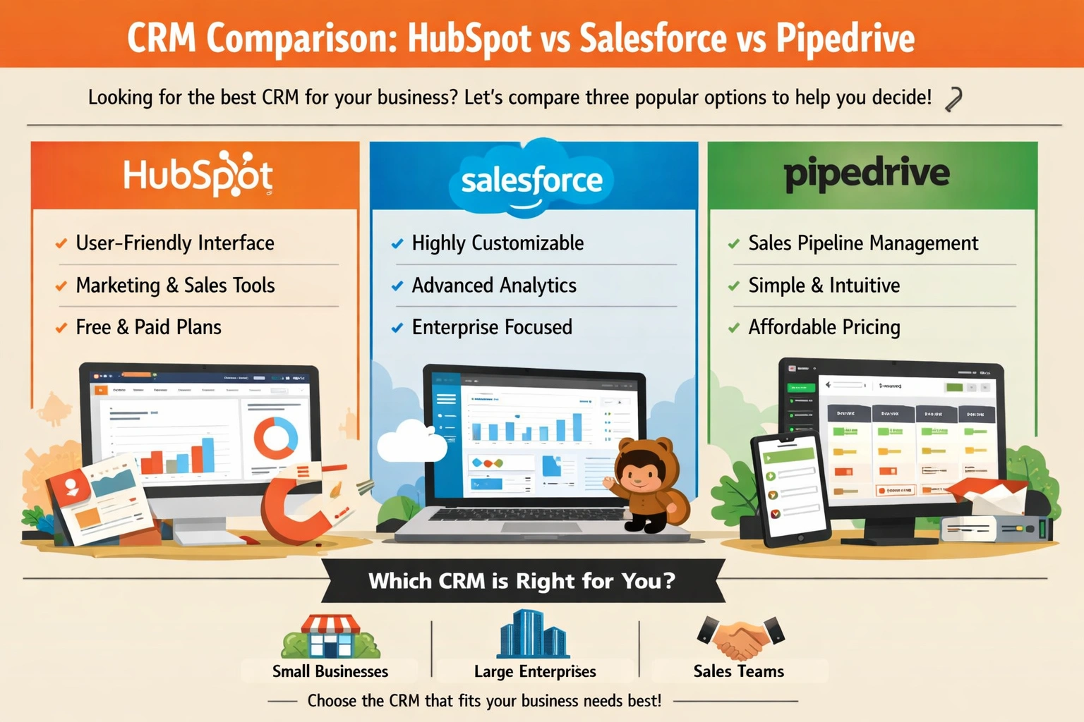 CRM Comparison: HubSpot vs Salesforce vs Pipedrive