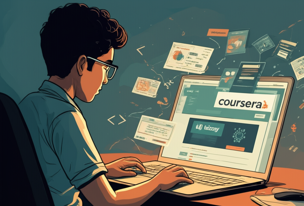 Sri Lankan learner studying IT online using Coursera and Udemy at home