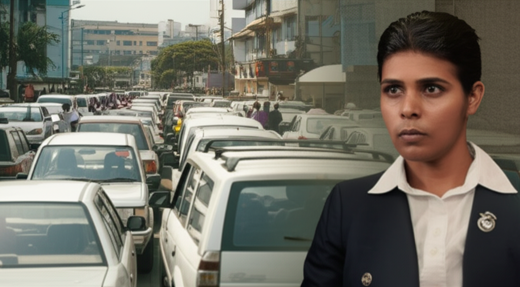 A long, desperate queue for fuel in Sri Lanka, illustrating the economic push factors for emigration.