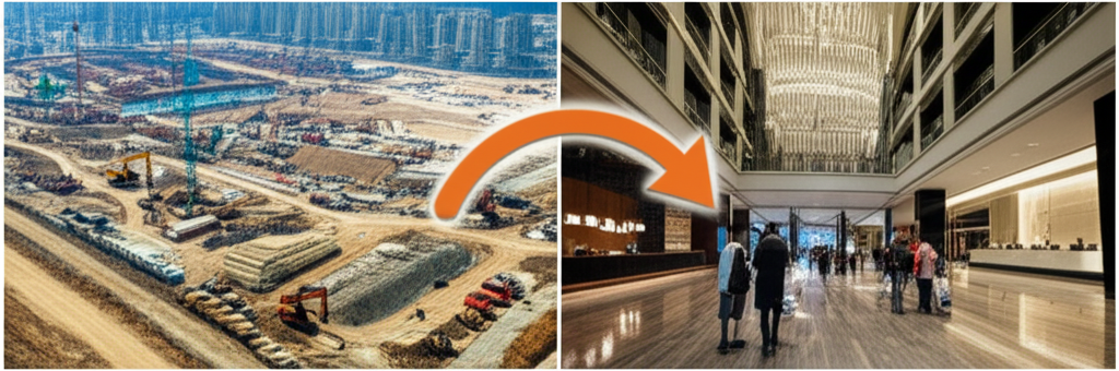 The economic ripple effect, showing how infrastructure development boosts industries like tourism.