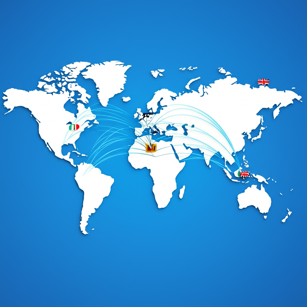 Global remittance routes from UAE, Italy, UK, Australia and New Zealand flowing into Sri Lanka on a world map