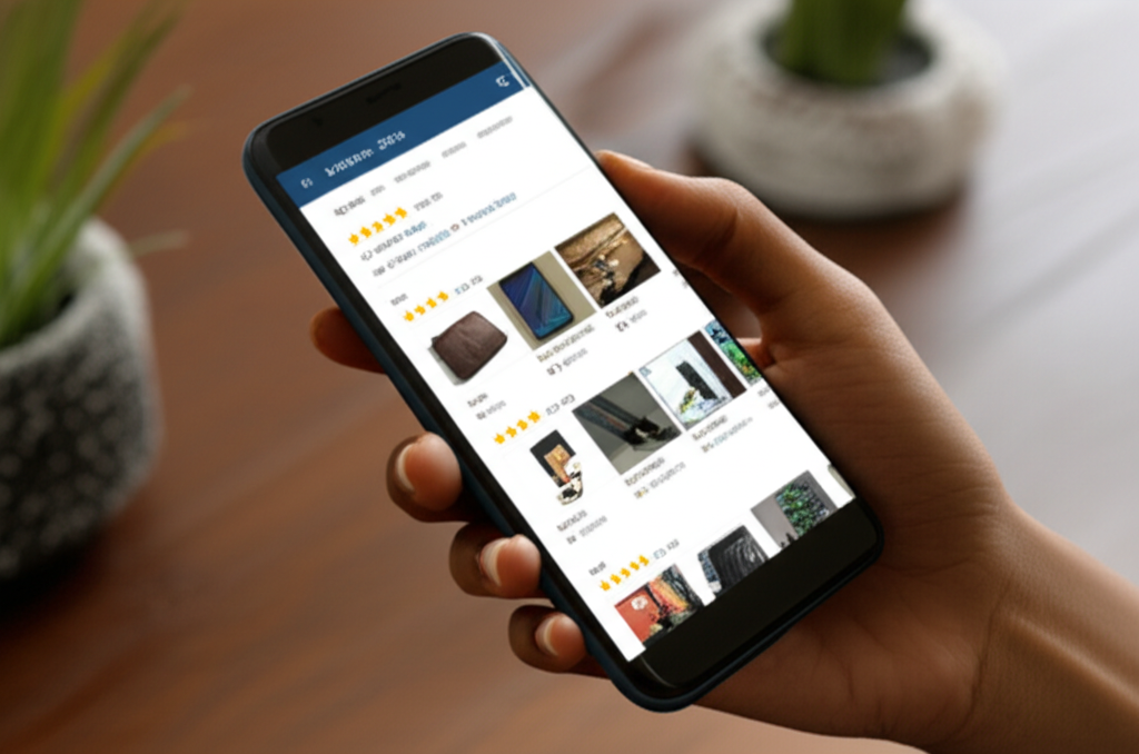 Mobile screen showing customer reviews and star ratings on a Sri Lankan online store