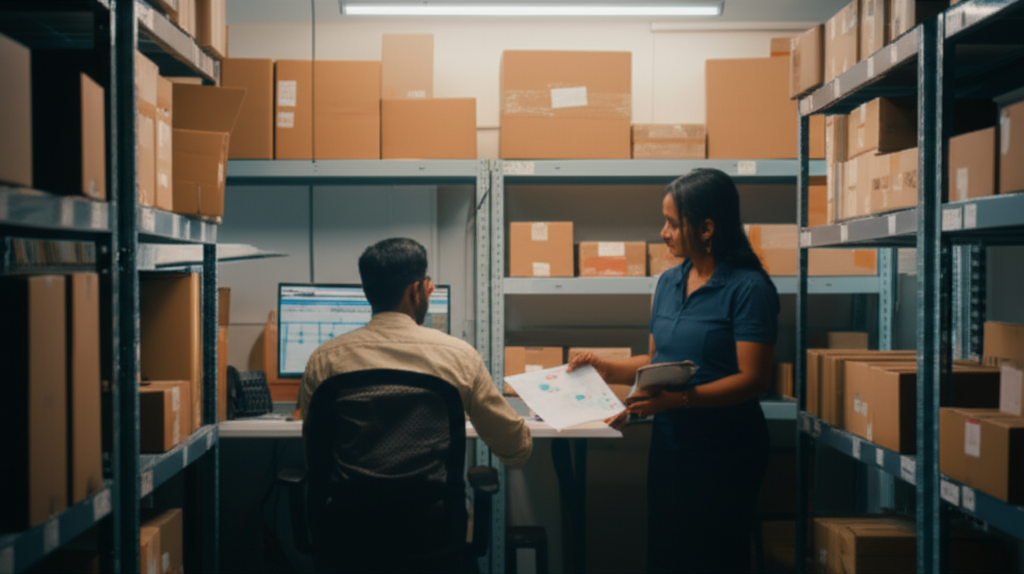 Sri Lankan online store operations room with packed parcels and order tracking on a computer