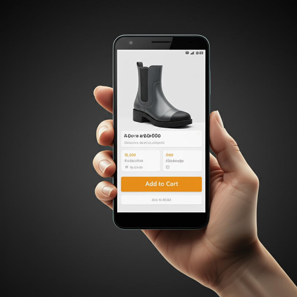 Mobile-first e-commerce product page on a smartphone with sticky cart and add-to-cart button