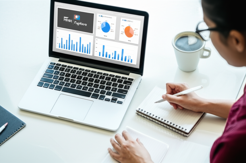 Laptop displaying e-commerce analytics dashboards with a focus on mobile and conversions