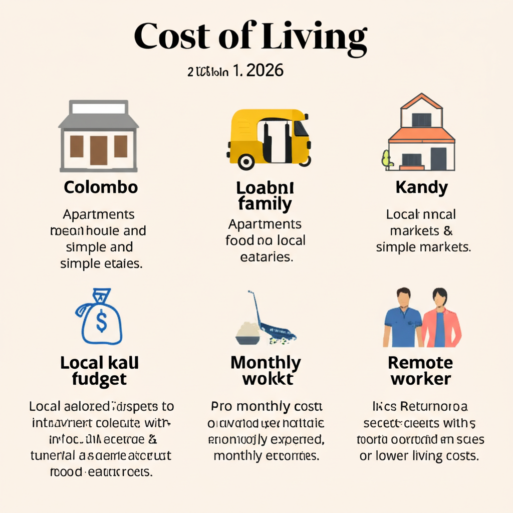 Residential street and market area in Jaffna showing modest housing, vendors, and local transport