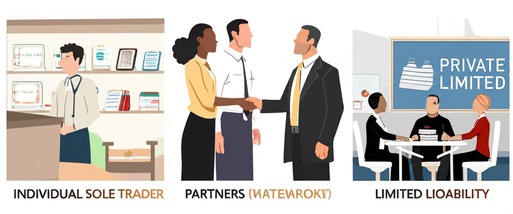 Visual comparison of partnership, sole proprietorship, and private limited company for Sri Lankan entrepreneurs