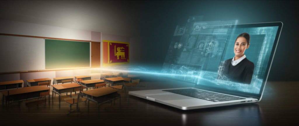 A graphic representing the hybrid model of learning, merging traditional and digital education methods.