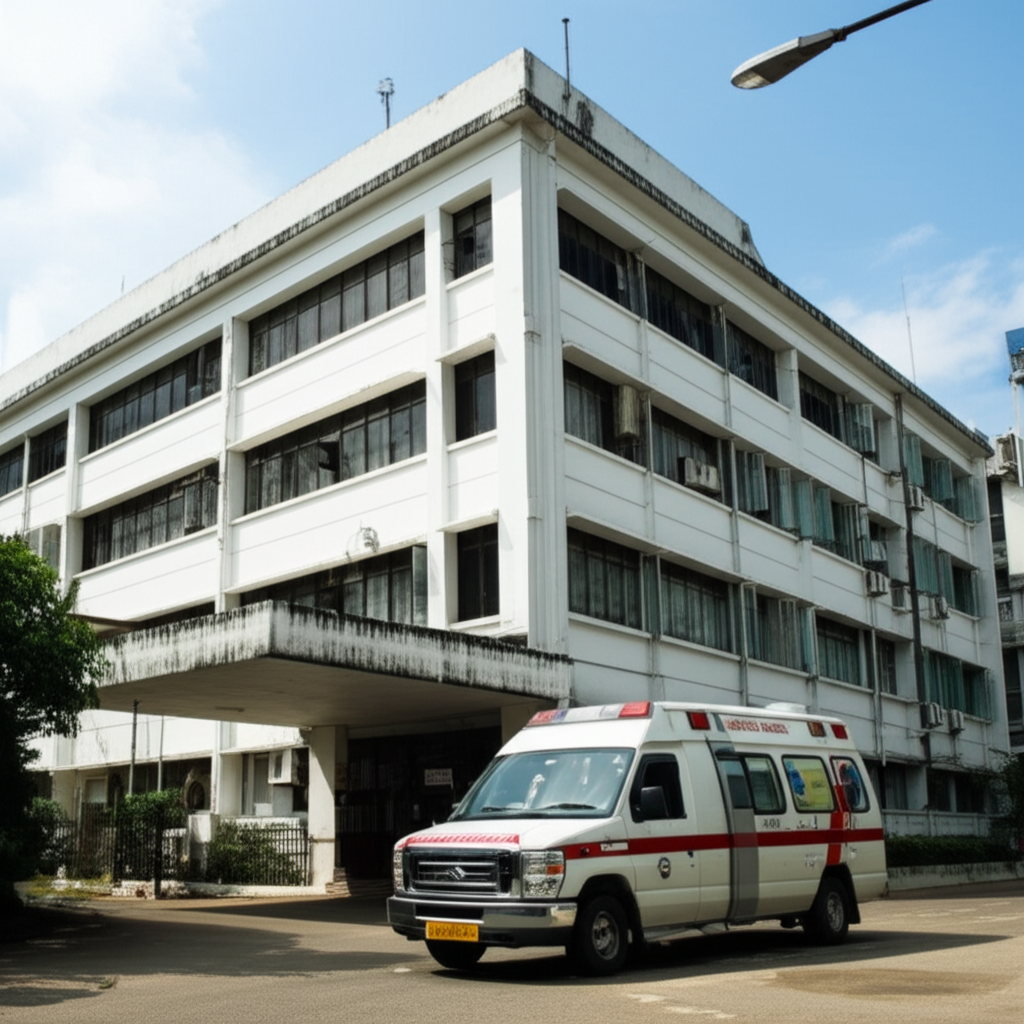 An ambulance arriving at the emergency entrance of a major government hospital in Sri Lanka.