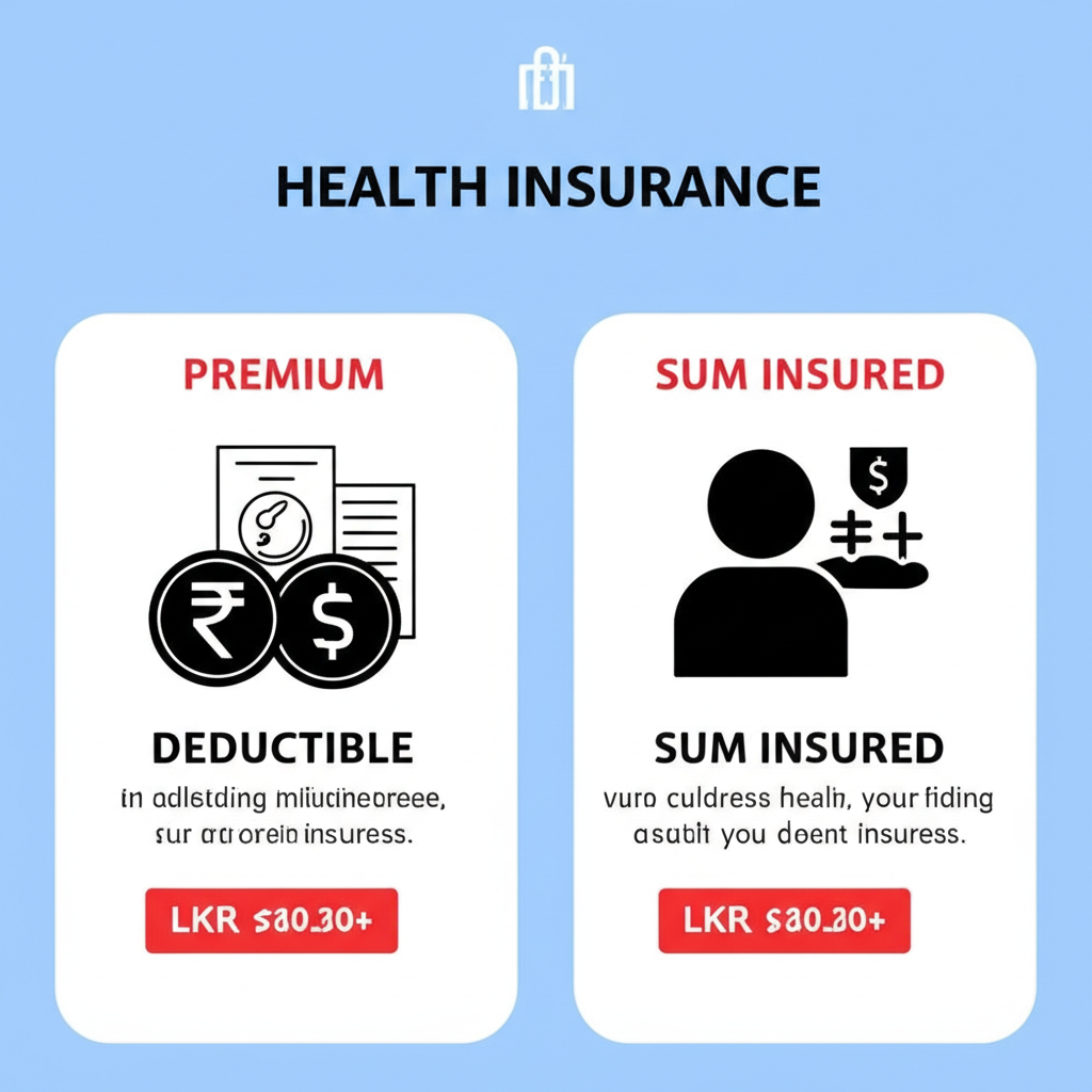 An infographic explaining common health insurance terms for a Sri Lankan audience.