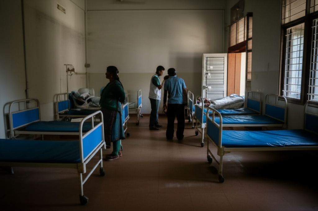 An understaffed hospital ward in Sri Lanka, symbolizing the 'brain drain' effect of the economic crisis.