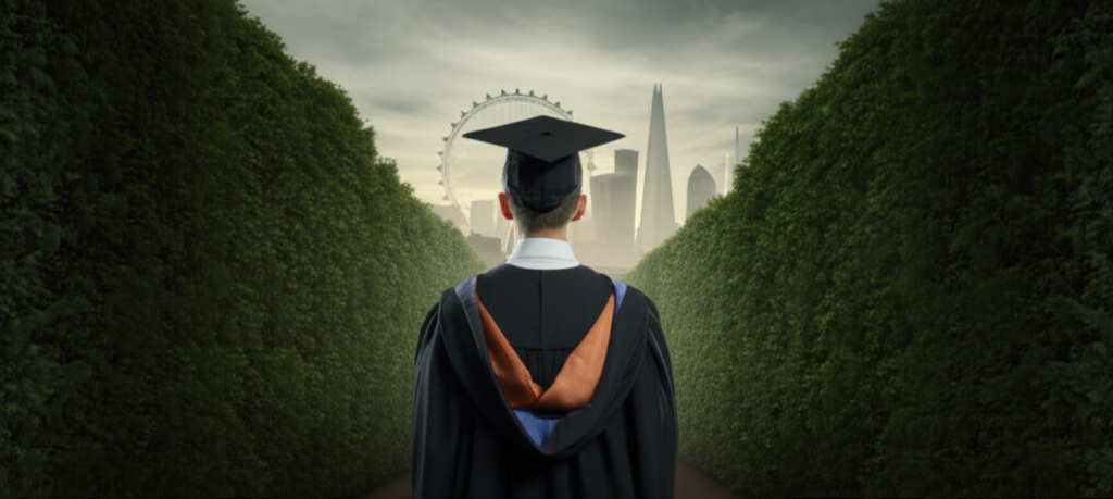 A recent graduate facing a computer, representing the difficulties of navigating post-study work visa options.