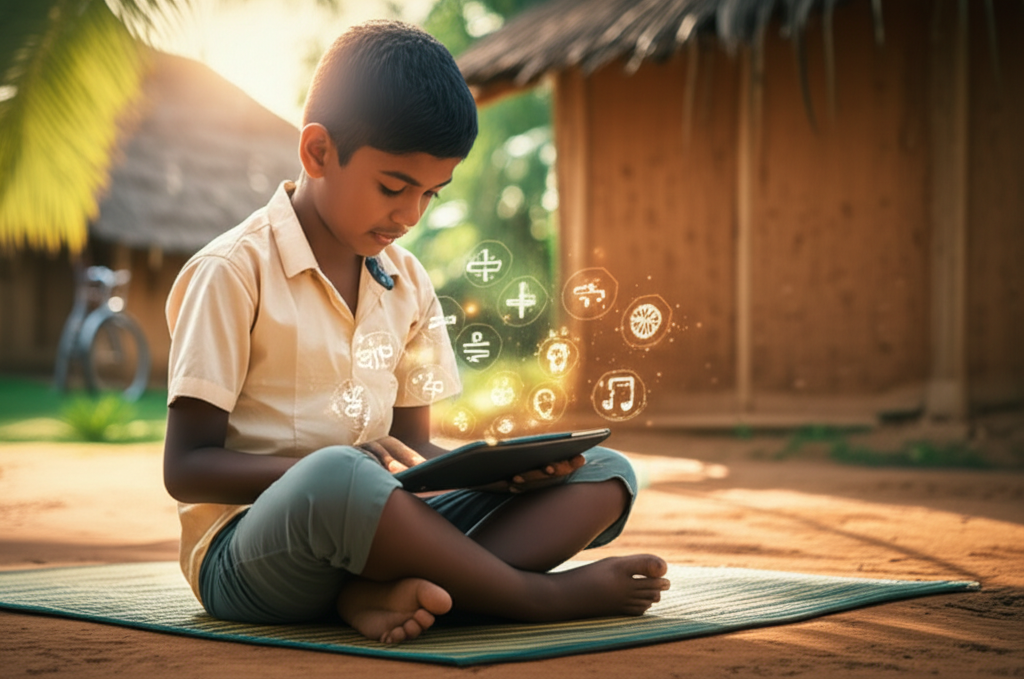 A child benefiting from the DP Education platform, symbolizing Perera's philanthropic work.