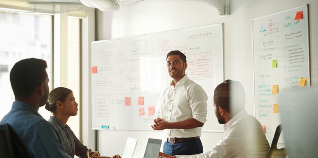 The founding team of PickMe, led by Jiffry Zulfer, in their early startup office.