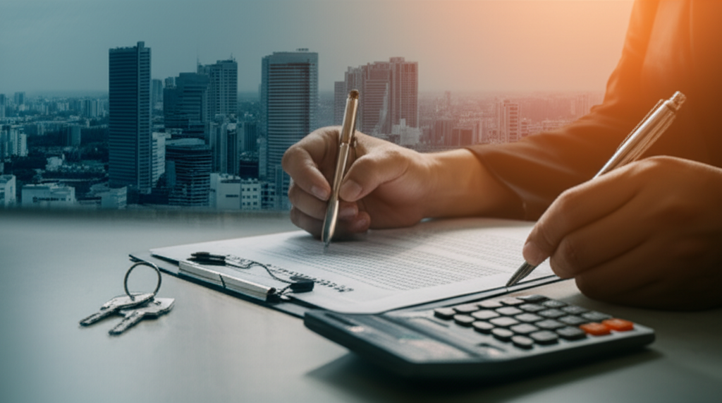 Signing a contract to secure financing for a property in Sri Lanka.