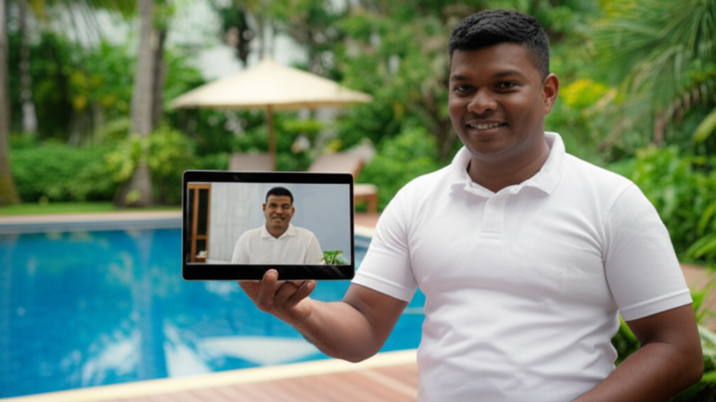 A property manager remotely managing a Sri Lankan villa for an overseas owner.