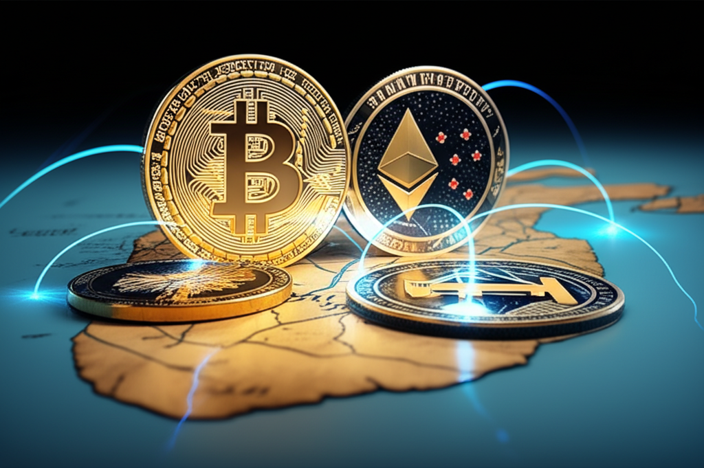 Cryptocurrency coins symbolizing digital investment in Sri Lanka.