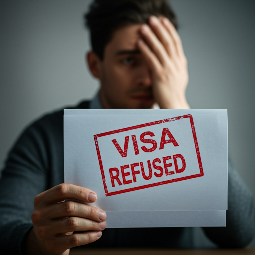 A close-up of a visa refusal letter, highlighting common reasons for rejection.