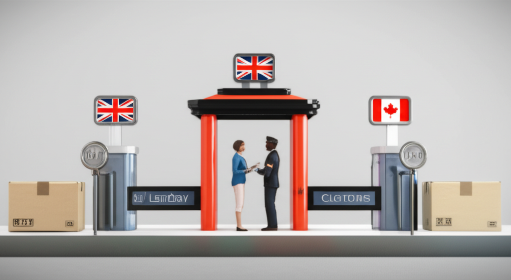 An infographic explaining the customs process for packages shipped from Sri Lanka to the UK and Canada.