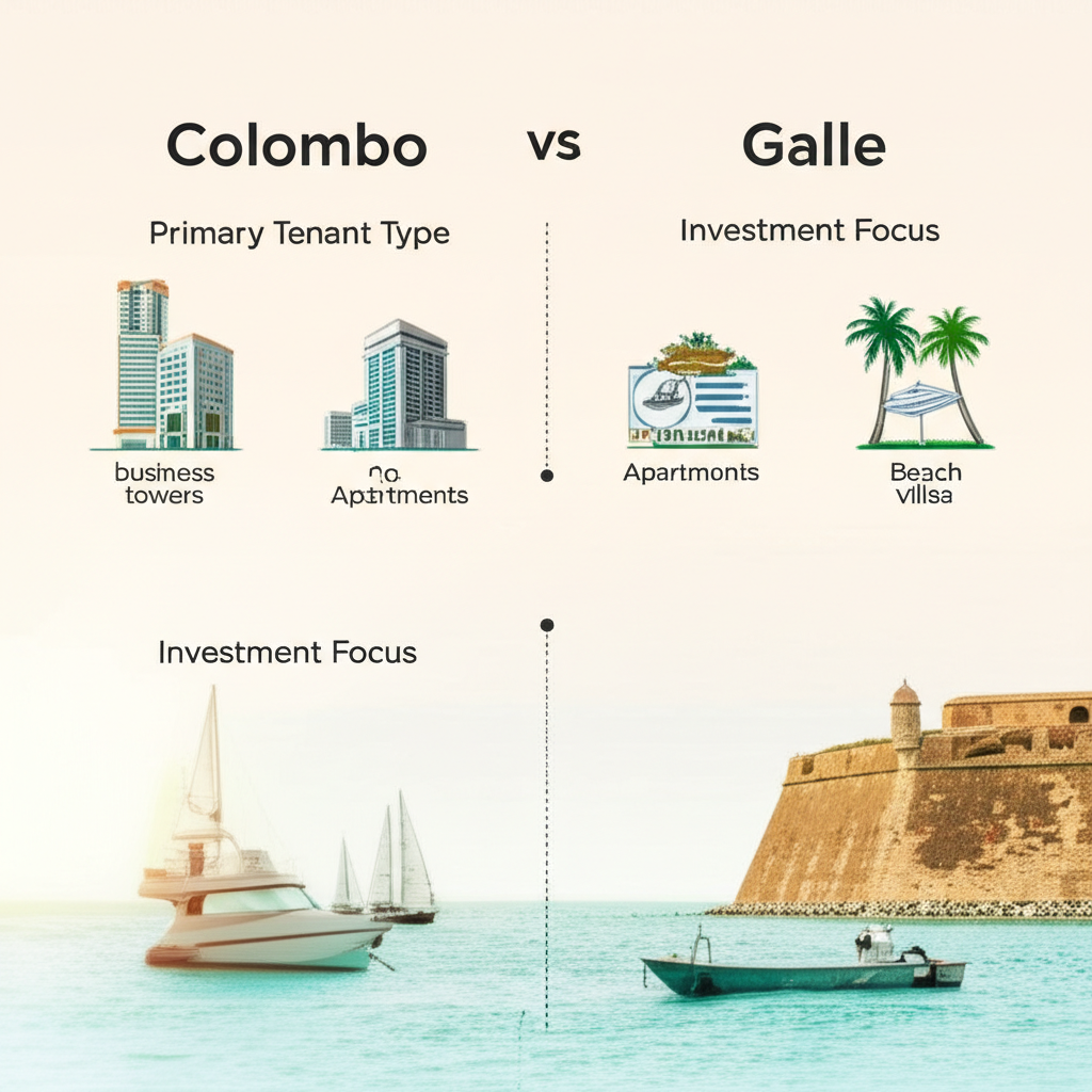 A comparison of real estate investment attributes between Colombo and Galle.