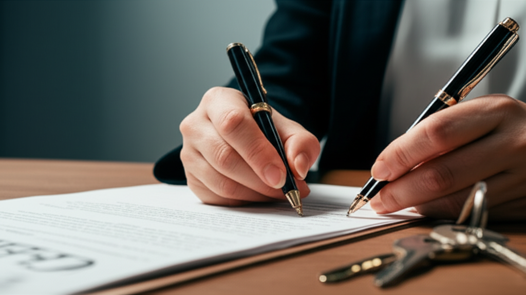 A person signing a tenancy agreement for a Colombo apartment.