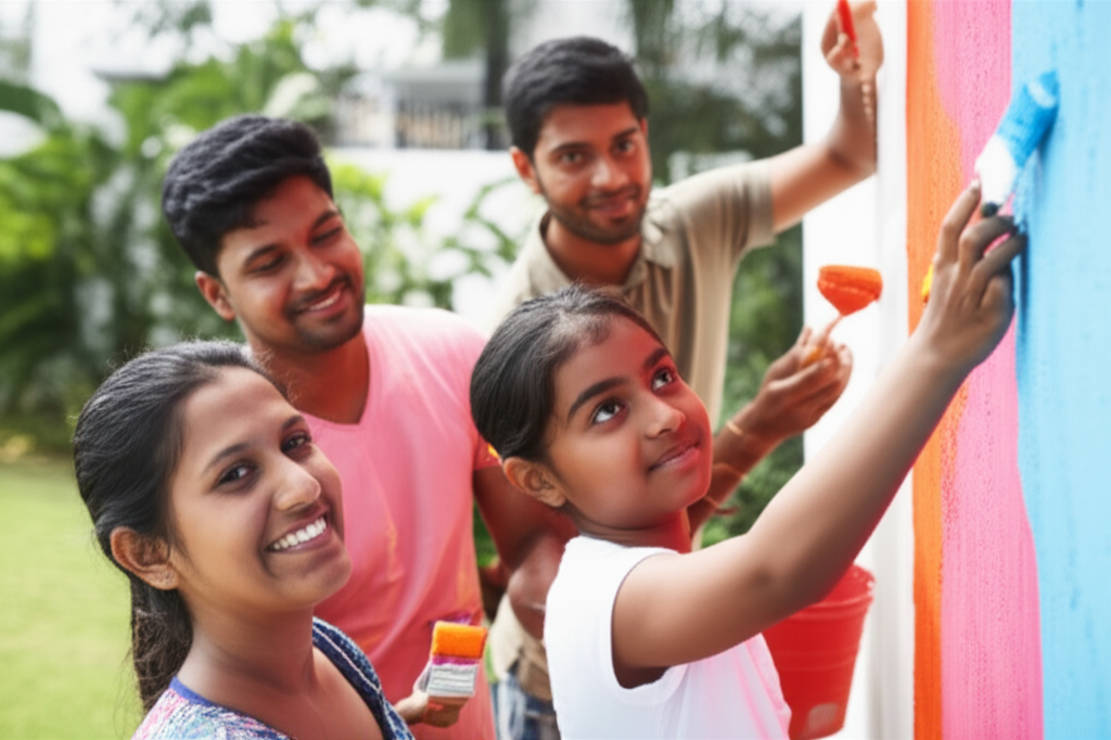 A family enjoying the benefits of homeownership in a Colombo suburb.