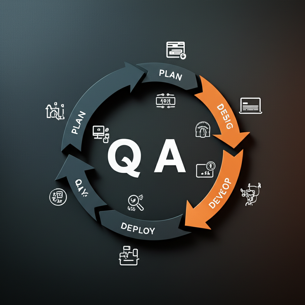 Flowchart showing Quality Assurance integrated into every step of the web design process.