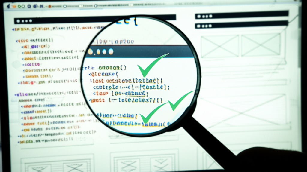 A magnifying glass hovering over a website wireframe on a…