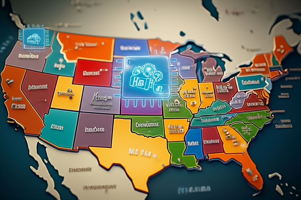 Map of the US showing states with high demand in tech, healthcare, and engineering sectors.