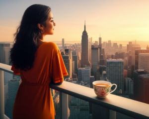 A Sri Lankan individual thoughtfully observing an American city, representing the experience of culture shock.