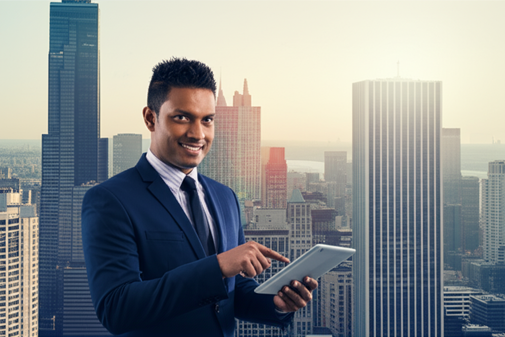 Sri Lankan immigrant entrepreneur planning their US business launch.