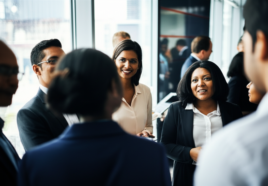 Sri Lankan professional networking successfully in the American workforce.