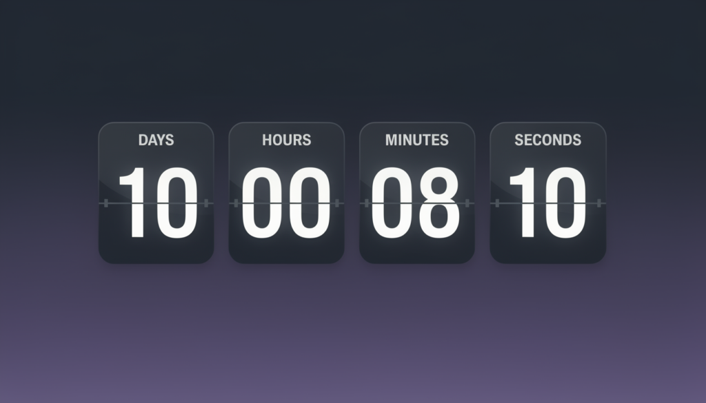 Countdown Timer showing days, hours, minutes, and seconds until an event