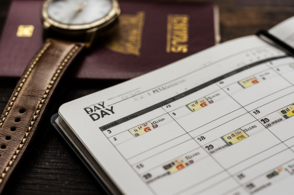 A visual metaphor for adjusting to the American emphasis on punctuality and scheduling.