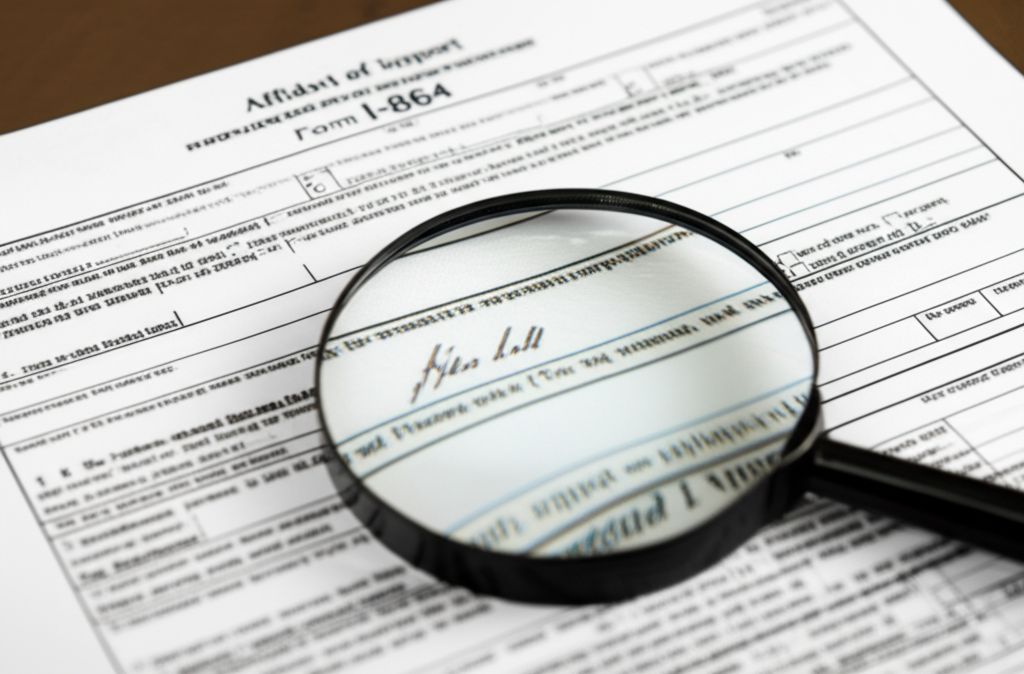 Close-up of the Form I-864 Affidavit of Support document.