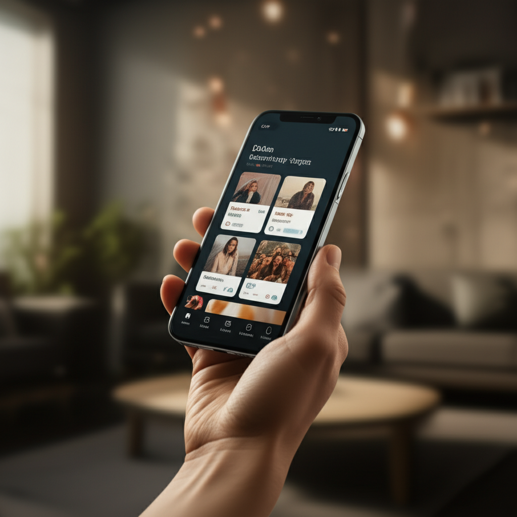 A smartphone showcasing a dating app, a common tool in American dating culture.