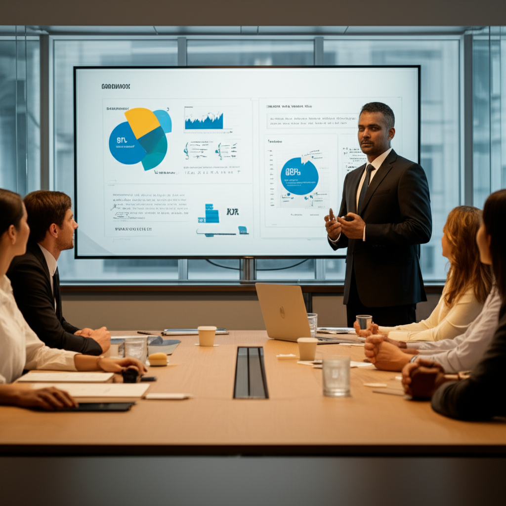 Sri Lankan entrepreneur presenting a business plan to secure funding in the US.