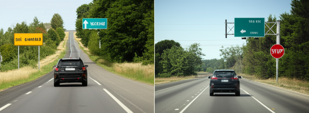 A comparison showing the difference between driving on the left in Sri Lanka and on the right in the US.